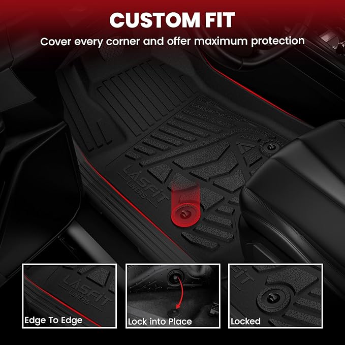 LASFIT Floor Mats for Nissan Frontier 2009-2021 King Cab (Not Fit Crew Cab), All Weather TPE Custom Fit Easy Clean Durable No-Curling Floor Liners for Frontier 1st & 2nd Row Car Mats, Black