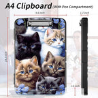 File Clipboard Storage with Pen Holder High Capacity Plastic Nursing Clipboards File Folder Storage Box Clipboard with Heavy Duty Clips for Teacher,Doctor,Offices-Cute Cat