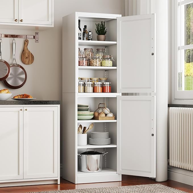 2 Door Metal Locker Cabinet, 19.7’’W Narrow Vertical Steel Storage Cabinet with Locking Door and 4 Adjustable Shelves, Garage Tool File Cabinets for Office, Kitchen, Bathroom, White