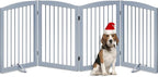 Freestanding Wooden Pet Gate - Foldable Indoor Dog Gate, 80 Inch Wide, 4 Panels, Grey