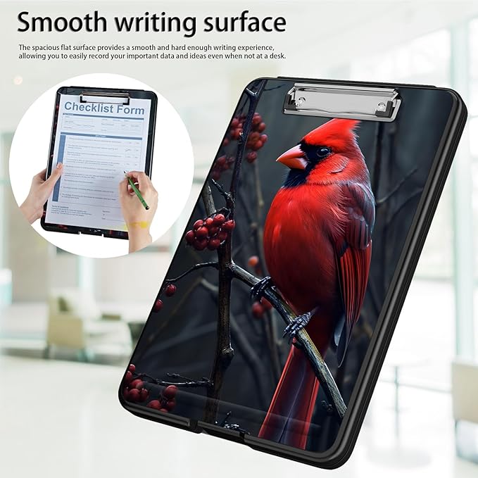 Clipboard with Storage,Office Supplies Nursing Clipboards Folder with Pen Holder Plastic Foldable Clip Board with Storage for Nurse Teacher,Beautiful Redbird