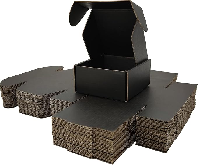 Small Black Shipping Boxes for Small Business Pack of 25-4x4x2 inches Cardboard Corrugated Mailer Boxes for Shipping Packaging Craft Gifts Giving Products