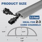 Floor Cord Cover for Wires on Floor Self Adhesive Cord Hider Floor Cable Management Wire Covers for Cords Protector Prevent Cable Trips Cord Cavity W 0.59" x H 0.31", Gray Wood, 3.3Ft