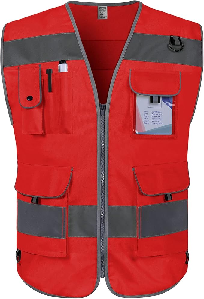 TCCFCCT Safety Vest 9 Pockets High Visibility Reflective Safety Vest for Men Women, Hi Vis Work Vest with Reinforced Sewing, Durable to Use, Meets ANSI/ISEA Standards, (Red, 3X-Large)
