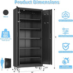 Aobabo Upgrade 71H''*32''W*16''D Metal Garage Storage Cabinet with Wheels and Pegboards, 5 Adjustable Shelves Steel Storage Cabinets for Home,Warehouse,Garage,Assembly Required,Black