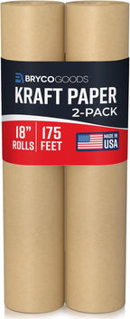 Bryco Goods (Pack of 2) Kraft Paper Roll - Brown - 18" x 2100" (175') - USA Made - Suitable for Packing - Moving - Shipping - Crafts - Wall Art - Bulletin Boards - Floor Covering - Table Runner