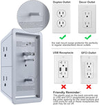 USB Wall Charger, Surge Protector, POWRUI 6-Outlet Extender with 3 USB Charging Ports (1 USB C) and Night Light, 3-Sided Power Strip with Adapter Spaced Outlets - White，ETL Listed, Gray