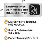 Faittoo Employees Must Wash Hands Before Returning to Work Sign, (8 Pack) Rust Free Brushed Aluminum Sign with Symbols, Self-adhesive, for Restaurant, Salons, Hotel, Rest Stops, Public Restrooms