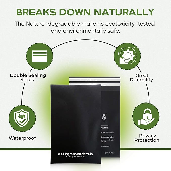 Mailing Pouches 10x13 inch - Plant-Based Materials, Double Seal Closure, Tear Resistant, Extra Thick Design - 50 Reusable Shipping Bags