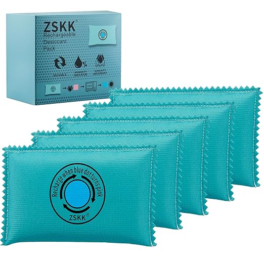 100g Rechargeable Desiccant Pack of 5,Silica Gel Desiccant Packets,Moisture Absorbers for Storage Bins, Suitcase,Gun Safe, 3D Filaments, Electronics,Desiccant Dehumidifier for Closets,Cars