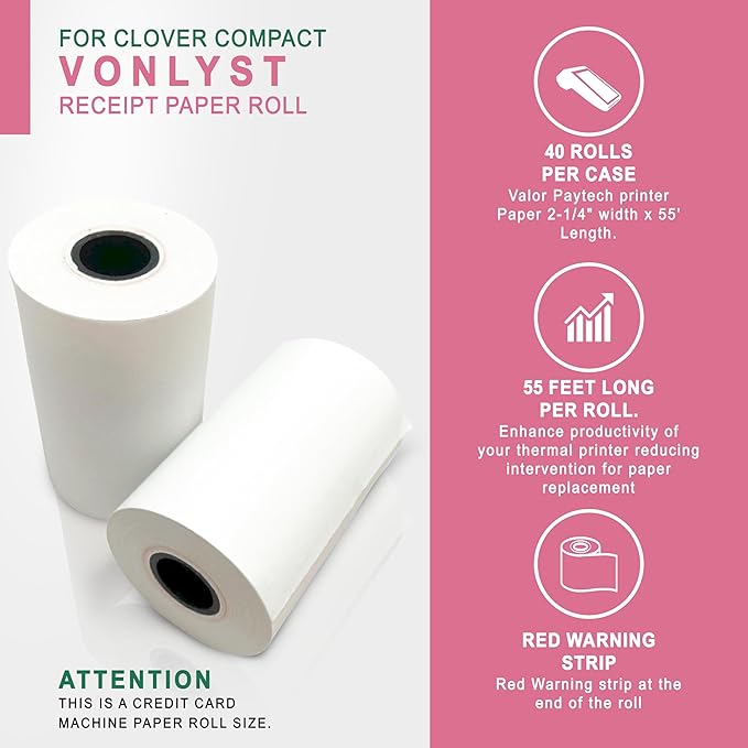 Compatible Clover Compact Countertop POS Thermal Receipt Paper 2 1/4 x 55 (40 rolls)