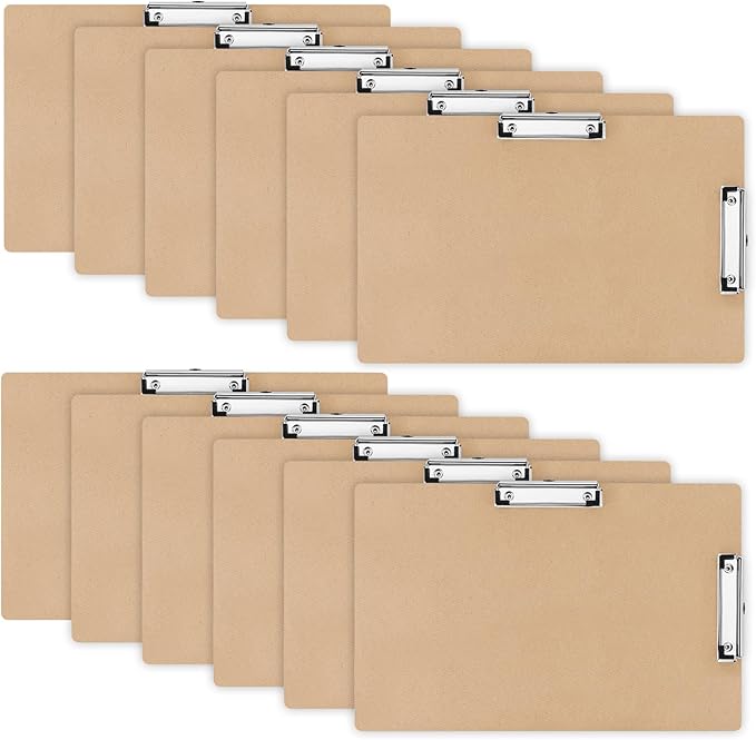 Henoyso 12 Pcs 11x17 Clipboard Wooden Lap Board with Low Profile Clip Brown Double Landscape Clip Hardboard Drawing Board Landscape Horizontal Large Clipboard for Desk Paper Sketching Art Supplies