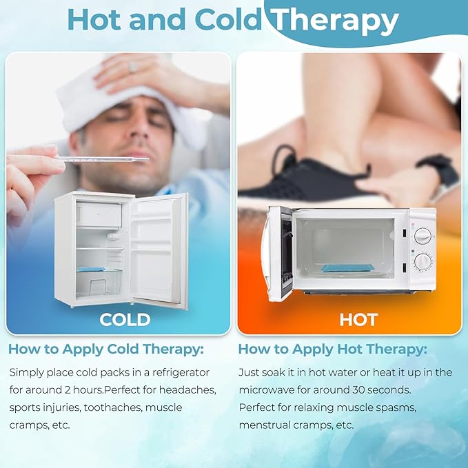 Ice Packs for Injuries: Ohuhu XL Reusable Ice Packs with Wrap 14" X 11" Hot Cold Gel Ice Pack Flexible Pain Relief for Shoulder Knee Back Hip Aches Injury-Light Blue