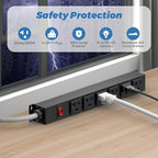 HEZI 20 Amp Power Strip with 5-20P/T- Plug, Heavy Duty High Amp Metal Surge Protector, Mountable Industrial Power Strip with 6AC Outlets(5-20R) and Circuit Breaker, 6FT 12AWG Extension Cord