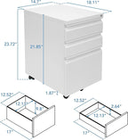 Mount-It! 3 Drawer File Cabinet with Lock and Wheels, Under Desk Storage Filing Pedestal for Home Office, No Assembly Small Rolling File Cabinet for Legal, Letter, and A4 Files in White