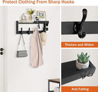 Coat Rack Wall Mount with Shelf, Coat Hanger Wall Mount with Key Hooks and Mail Holder, Wood Entryway Floating Shelf with Hooks and Storage, Hat Rack for Wall Key Holder Mail Organizer
