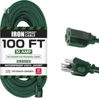 Iron Forge Cable Green Outdoor Extension Cord 100 FT - 16/3 SJTW Weatherproof Long Extension Cord for Outside with 3 Prong - 16 Gauge 100 Foot for Yard, Gardens, Landscaping - UL Listed