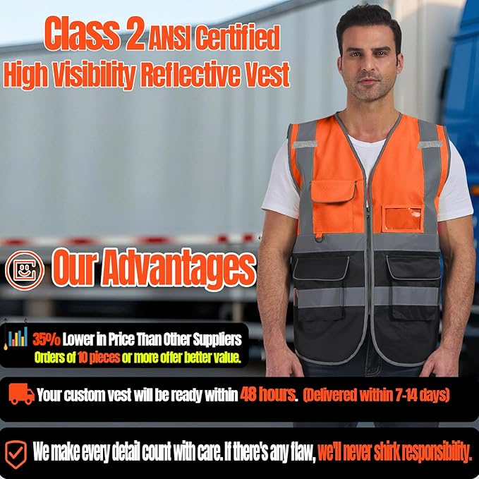 BeautyWill 10/20 Pack Custom Logo Safety Vest,Bulk High Visibility Class 2 Reflective Work Vests
