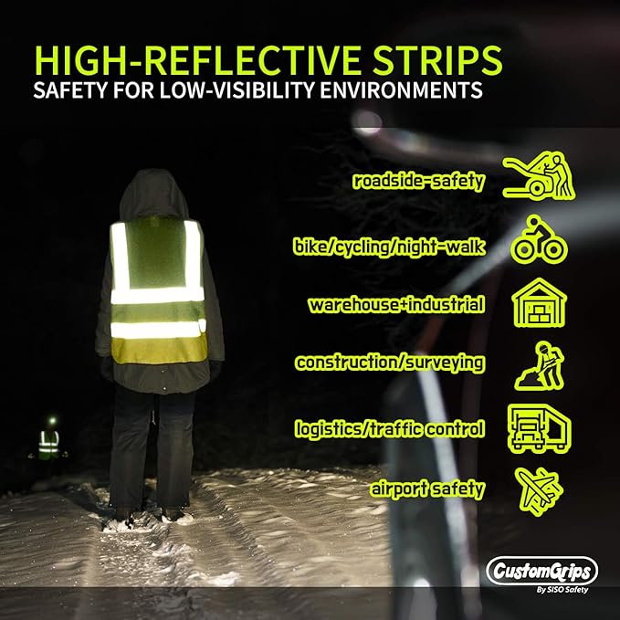 CustomGrips BY SISO SAFETY Vest with High Visibility Reflective Strip Work Vest