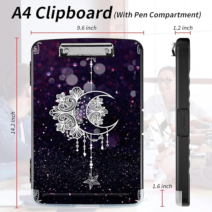 File Clipboard Storage with Pen Holder High Capacity Plastic Nursing Clipboards File Folder Storage Box Clipboard with Heavy Duty Clips for Teacher,Doctor,Offices-Moonflower