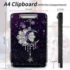 File Clipboard Storage with Pen Holder High Capacity Plastic Nursing Clipboards File Folder Storage Box Clipboard with Heavy Duty Clips for Teacher,Doctor,Offices-Moonflower