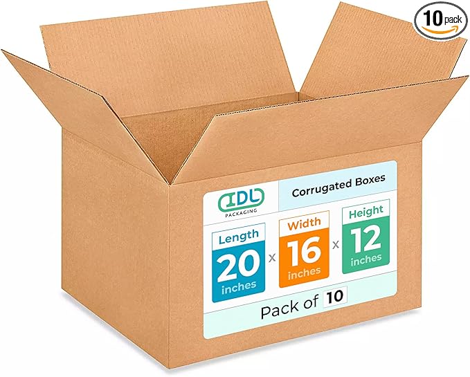 Large Shipping & Moving Boxes 20x16x12 inches (10-Pack) - Extra Strength 200 lb vs Regular - Corrugated Durable Packing Boxes for USPS - Shipping Box Large - Cardboard Box by IDL Packaging