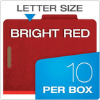 Pendaflex Pressboard Classification File Folders, 3 Dividers, 2" Embedded Fasteners, 2/5 Tab Cut, Letter Size, Bright Red, Box of 10