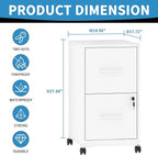 2 Drawer Mobile File Cabinet, Metal Under Desk Filing Cabinet with Lock and Wheels, Home Office Rolling File Cabinet for Legal/Letter Hanging File Folders, Un-Assembled, White