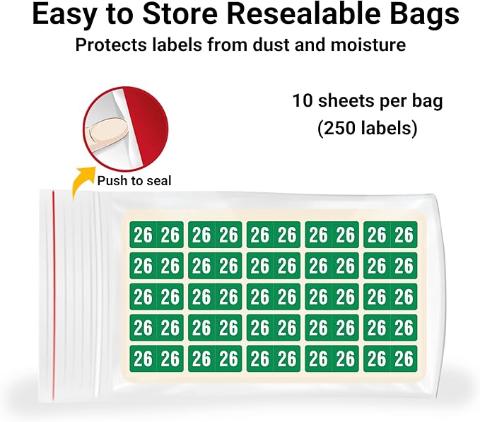 2026 MINI Year Stickers, Green, Compatible with Smead ETS Series, Doctor Stuff 2026 Chart Stickers, USA Made Year Labels for End Tab File Folders, 250/Pack, 1 Package, 1/2" x 1" - Small Labels