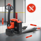 Full Electric Pallet Jack Truck 3300Lbs Capacity with Emergency Key Switch 48‘’x27'' Fork Size Powered Lithium Battery Truck for Factory, Warehouse, Supermarket, Multi-Function Handle (Red)