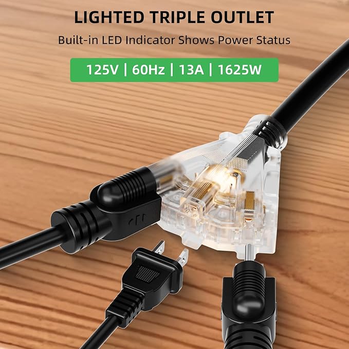 80FT Retractable Extension Cord Reel, 14 AWG/3C SJTOW Heavy Duty Power Cord with Lighted Triple Outlet, 13A Circuit Breaker, 180° Swivel Wall/Ceiling Mount Retractable Cord Reel, ETL Listed, Orange