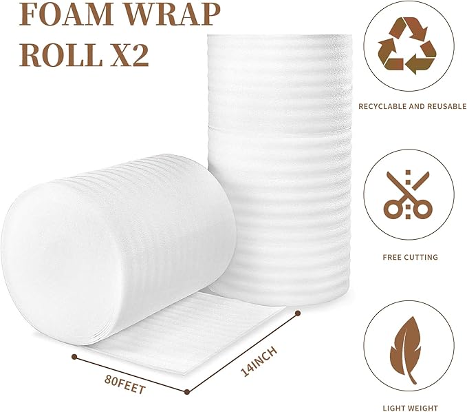 Moving Supplies, 14'' Wide X 160' Length Foam Wrap Roll, Packing Supplies for Packing, Moving, Fragile Articles, Furniture, Transportation Packaging. (14'' Wide X 160' Length)