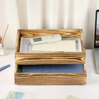 BTSKY 2PCS Vintage Wood Letter Tray with Anti-Slip Bars, Stackable A4 Paper Document File Organizer, Solid Wood Desktop Office Desk Storage Holder for Office and Home
