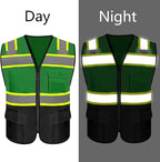 Safety Vest Customize Logo with 5 Pockets & Zipper Reflective High Visibility Vest Class 2 Outdoor Workwear