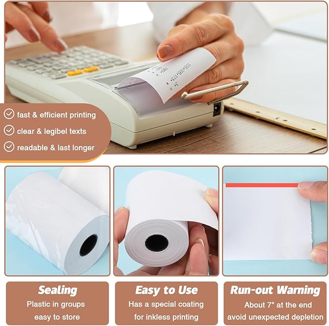 (10 Rolls) 2 1/4 x 85 Thermal Receipt Paper Rolls, POS Cash Register Paper Rolls, BPA Free 2.25x85ft Long Per Thermal Paper Receipt