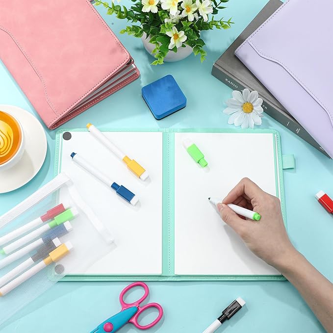 Feifeiya 6 Sides Whiteboard Notebook Portable Whiteboard Dry Erase Notebook Portable Dry Erase Board Double Sided Folding Whiteboards White Board for Office Study Meeting(Mint Green,A5: 6"×9”)