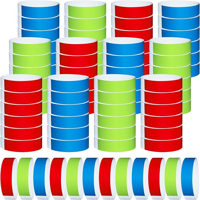 1200 Pcs Plastic Paper Wristbands for Events Neon Color Wrist Bands Concert Identification Wristbands Paper Bracelets Wristbands Party Hand Bands (Red, Fluorescent Green, Blue)
