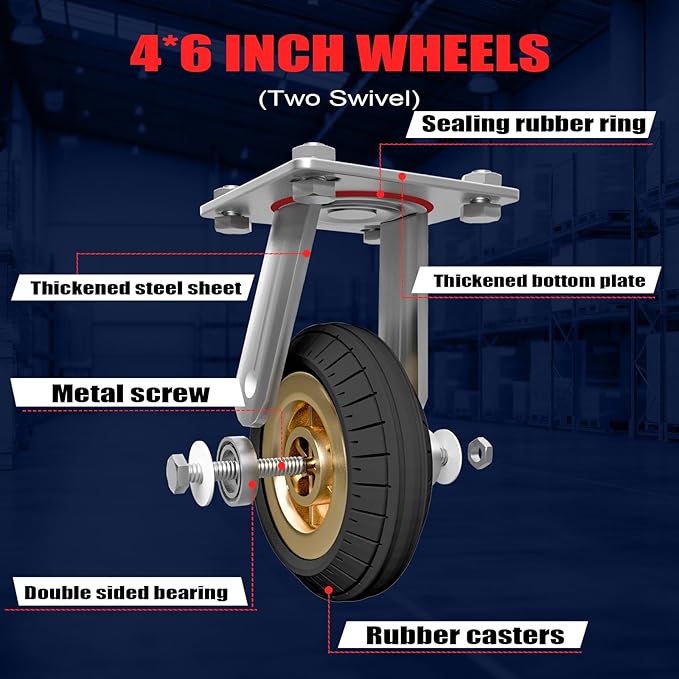2IN1 42"×25" Platform Truck Cart 2200lbs Heavy Duty Flatbed Cart Dolly w/Detachable Rear Guardrail and Swivel Casters, Push Cart, Work Gloves 2Pairs & 1 Bunge Cord Included