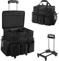 Rolling Cleaning Caddy Bag with Detachable Trolley, Large Cleaning Supplies Organizer with Wheels, Multi Pocket Cleaning Cart with Adjustable Shoulder Strap for Housekeepers & Home Use, Black