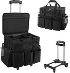Rolling Cleaning Caddy Bag with Detachable Trolley, Large Cleaning Supplies Organizer with Wheels, Multi Pocket Cleaning Cart with Adjustable Shoulder Strap for Housekeepers & Home Use, Black