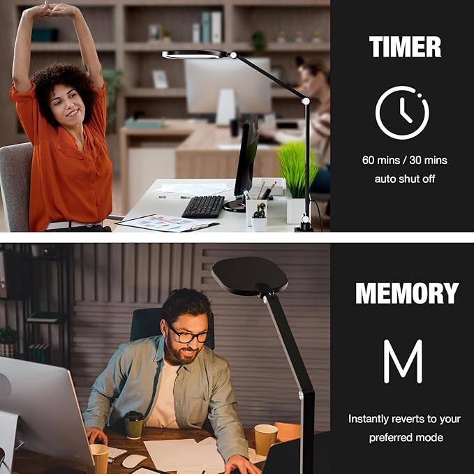 Desk Lamps for Home Office, Eye-Caring Led Desk Light with Clamp, Dimmable Zoom Lighting with 3 Colors & 10 Brightness, Computer Ring Lights for Video Calls,Conference Meeting, Reading, CRI>95