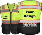 Safety Vest Customize Logo with 5 Pockets & Zipper Reflective High Visibility Vest Class 2 Outdoor Workwear