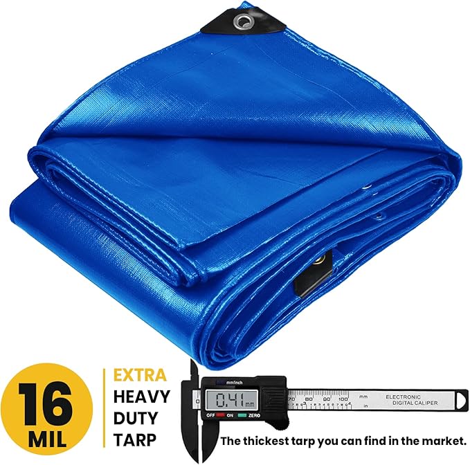 PROTARP Extra Heavy Duty 16 Mil Tarp Cover, Waterproof, UV Resistant, Rip and Tear Proof, Poly Tarpaulin with Reinforced Edges for Roof, Camping, Patio, Pool, Boat. (Blue 20′ X 20′)