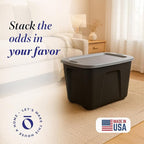 HOMZ Durable Molded Bin, Plastic Storage Container with Lid, 18 Gallon, Black/Gray - Stackable Organizer Totes and Boxes for Bedroom, Kitchen, and Garage Organization