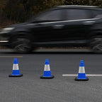 Fluorescent Orange/Green PVC Traffic Cones, Heavy Black Base Parking Lot Cone Structurally Stable Weatherproof Road Construction Safety Cones (4, Blue, 12" Small)