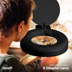 Neatfi (New Model) LED Magnifying Lamp with Clamp, 12W, 60 SMD LEDs, Adjustable Step Dimming Brightness, Desk Lamp Magnifier Light for Crafts, Painting, and Hobbies (Black, 5-Diopter)