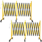 17FT Traffic Barricade with Casters, Metal Expandable Barricade, Folding Security Gate, Retractable Fence Outdoor Barricade Fence for Construction Area, Traffic Control(2pc)