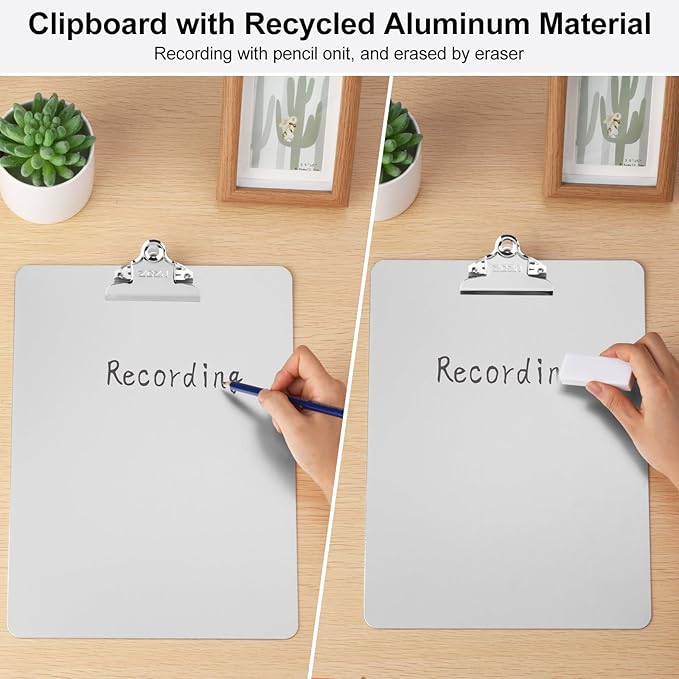 ZCZN Metal Clipboard, 6 Pack Heavy Duty Aluminum Clipboards 12 x 9 Inches, A4 Letter Sizer Document Holder with High Capacity Clip, Suitable for School, Office, Jobsite or Medical Staff, Silver