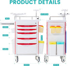Medical Cart, Rolling Medication Carts with Silent Wheels, Adjustable IV Pole, Trash Bin & O2 Holder, Needle Disposal Holder - Ideal Nursing Trolley for Clinics, Hospitals, Salon