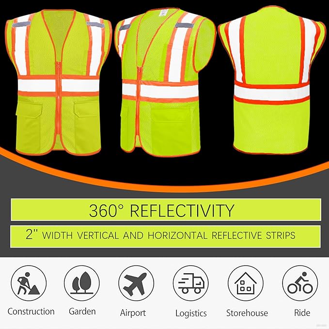 BeautyWill Custom Safety Vest Customized Logo Class 2 High Visibility Reflective Vest with Pockets Construction workwear